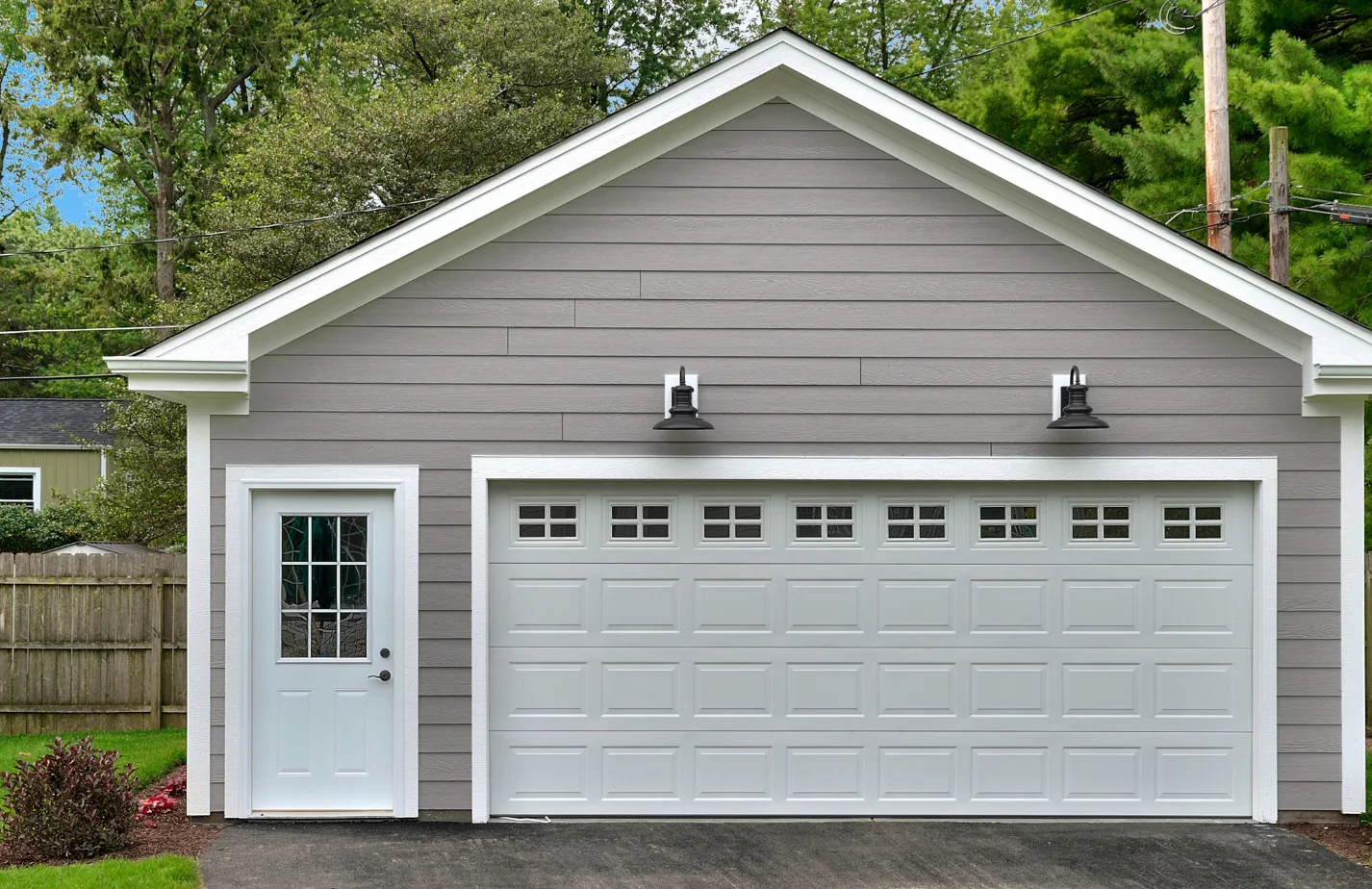 White garage door with upper windows in Greenwood Village