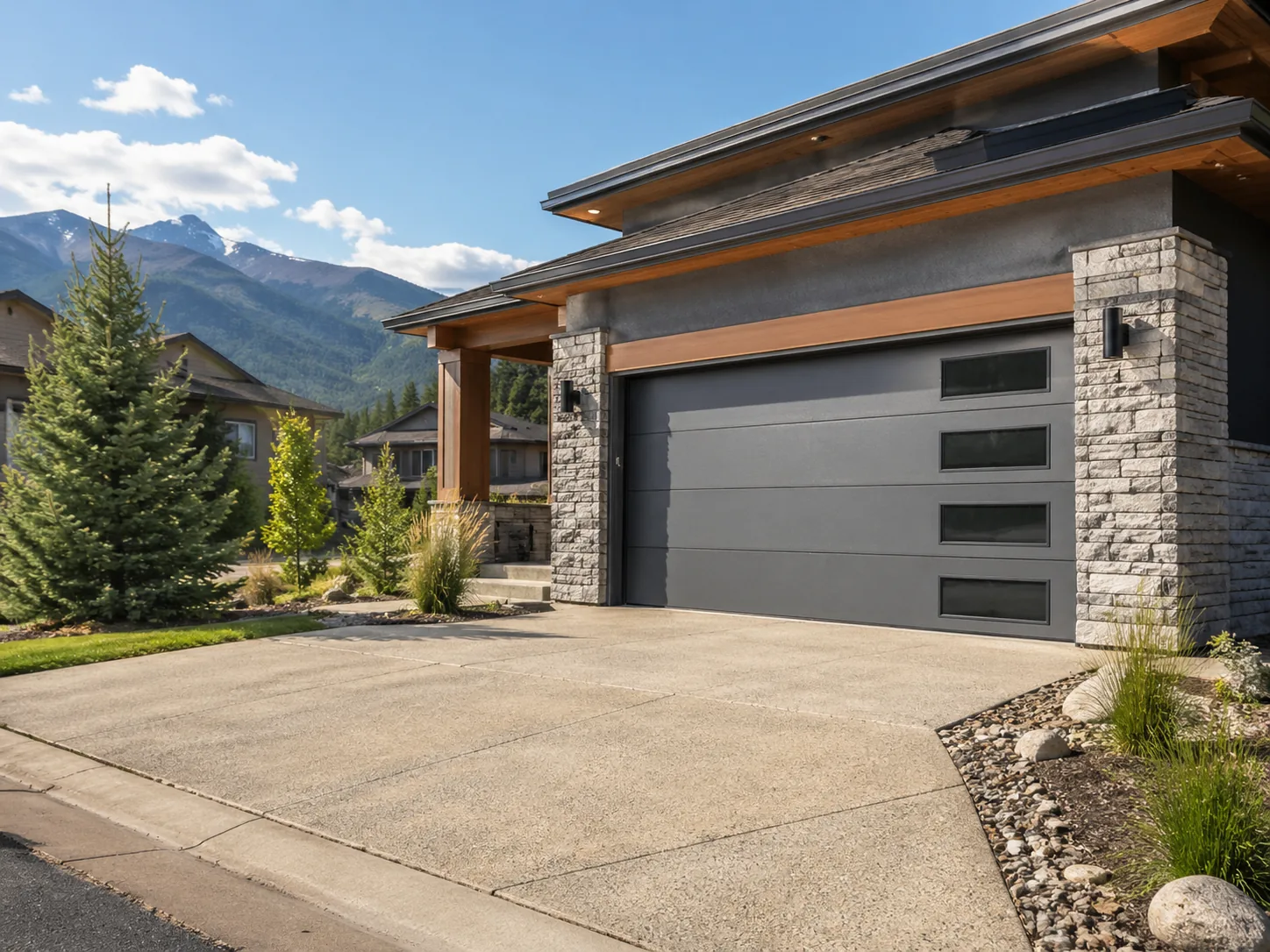 Garage door installation Parker modern gray contemporary garage door with vertical window inserts